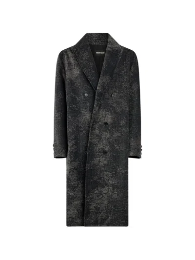 ROBERTO CAVALLI DOUBLE-BREASTED DISTRESSED-EFFECT COAT