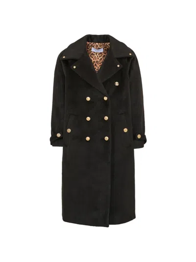 Roberto Cavalli Kids' Double-breasted Logo-plaque Coat In Black