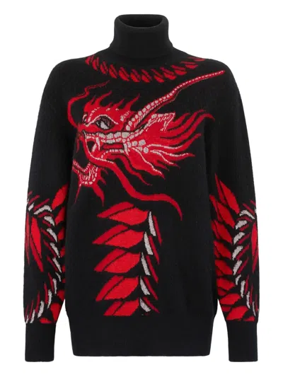 ROBERTO CAVALLI DRAGON-MOTIF TURTLENECK SWEATER