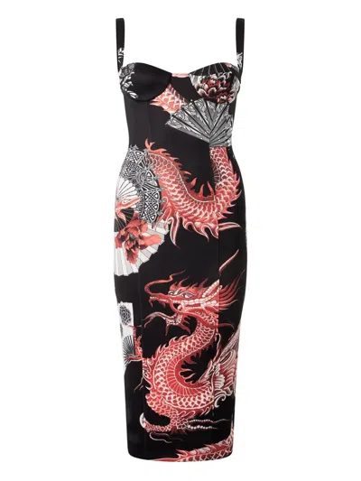 Roberto Cavalli Dragon-print Midi Dress In Black