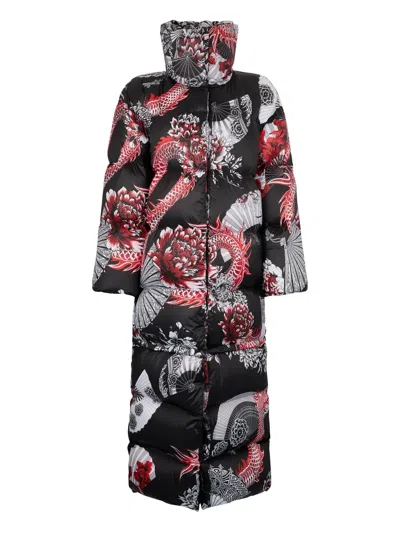 Roberto Cavalli Dragon-print Oversized Coat In Black