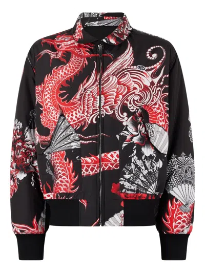 Roberto Cavalli Dragon-print Reversible Bomber Jacket In Black