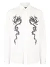 Roberto Cavalli Cotton Shirt With Dragons In White