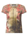 Roberto Cavalli Cotton T-shirt With Oriental Print In Multi