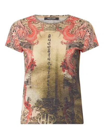 Roberto Cavalli Dragon-print T-shirt In Neutral
