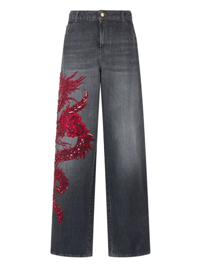 Roberto Cavalli Dragon-sequin Jeans In Black