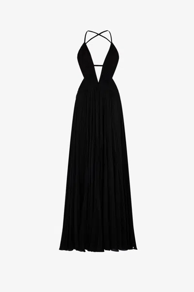 Roberto Cavalli Draped Backless Silk Dress In Black