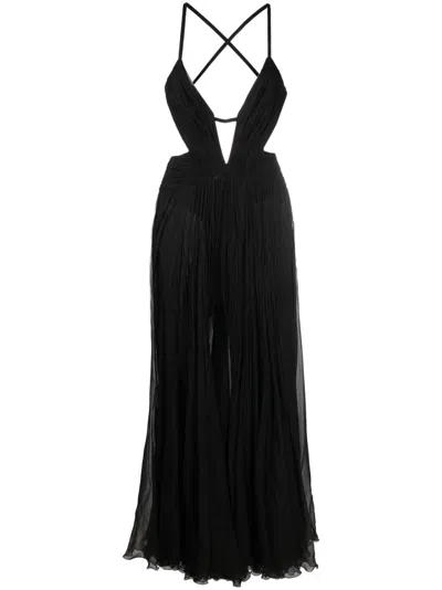 Roberto Cavalli Draped Backless Silk Dress In Schwarz