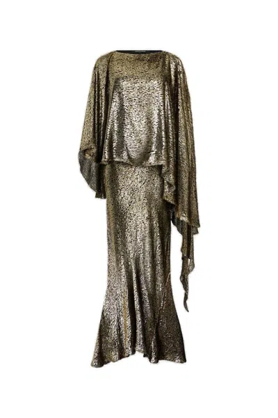 Roberto Cavalli Draped Metallic Maxi Dress In Green
