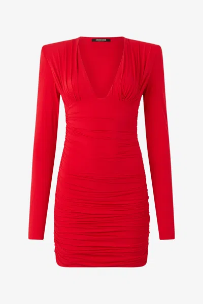 Roberto Cavalli Draped Mini Dress In Red