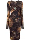Roberto Cavalli Ruched Animal-print Midi Dress In 01652