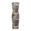 Roberto Cavalli Natural Beige Jaguar Print Midi Dress In Animal Print