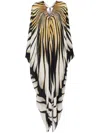 Roberto Cavalli Long Kaftan With Ray Of Gold Print In Black