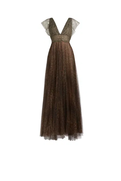 Roberto Cavalli Dress In Dark Grey/gold/brawn