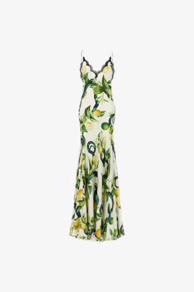 Roberto Cavalli Dress Lemon Print In White