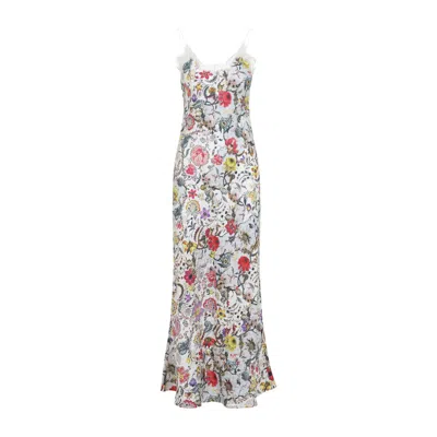 Roberto Cavalli Long Silk Dress With Florentine Flowers Print In Multi
