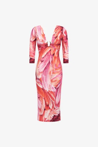 Roberto Cavalli Dress Plumage Print In Multicolour