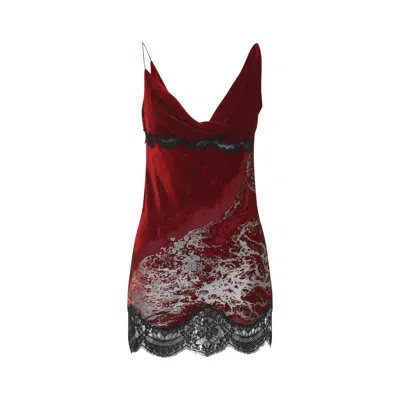 Roberto Cavalli Asymmetric Hem Draped Neckline Velvet Dress In Red