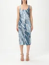 Roberto Cavalli Square Neckline Midi Length Dress With Ruched Detailing In Blau