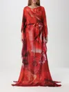 Roberto Cavalli Waist Belted Flowy Floral Knee Length Dress In Red