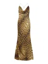 Roberto Cavalli Leopard Print Draped Dress With Open Back In Multi