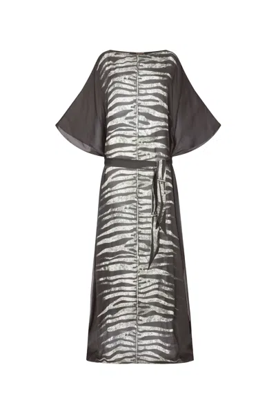 Roberto Cavalli Dress With Belt And Zebra Print In Black