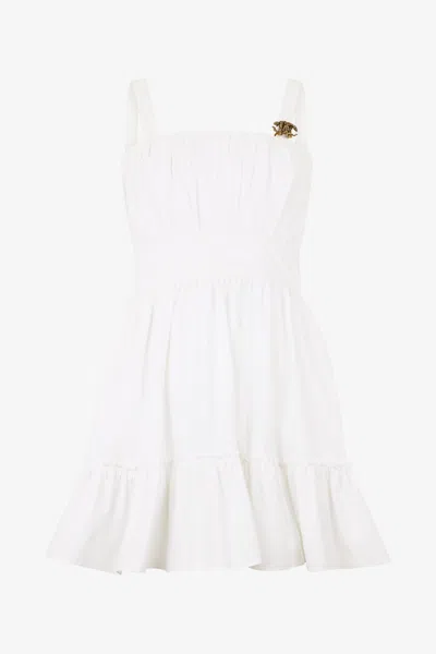 Roberto Cavalli Dress With Metallic Mirror Snake Monogram In White