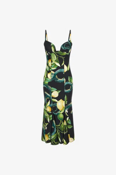 Roberto Cavalli Dress With Shoulder Straps And Lemon Print In Black