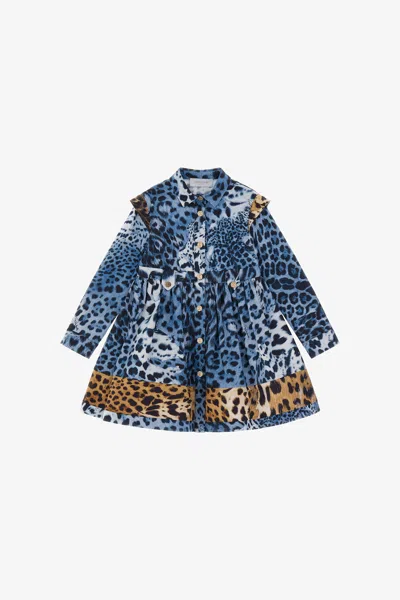Roberto Cavalli Kids' Dress With Two-tone Jaguar Skin Print In Jaguarskin Blue