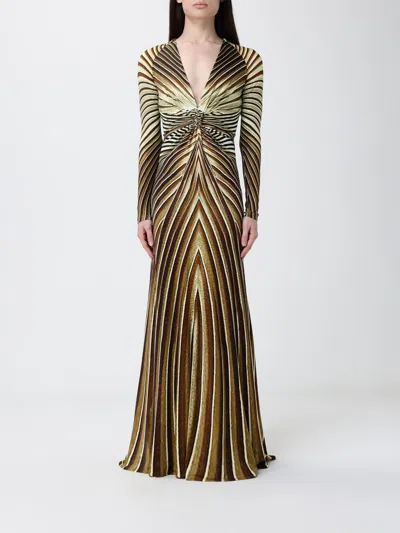 Roberto Cavalli Printed Stretch Viscose Long Dress In Blue