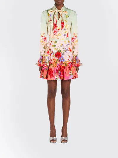 Roberto Cavalli Green Fuchsia Cotton Elastane Dress In Multi