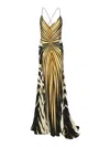 Roberto Cavalli Multicolor Silk Dress With Dynamic Stripes And V-cut Back In Yellow