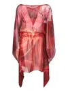 Roberto Cavalli Red Garden Rose Kaftan Dress