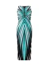 Roberto Cavalli Womens Turchese Striped Plunge Stretch-woven Midi Dress In Blue