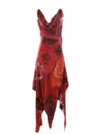 Roberto Cavalli Kleid Mit Asymmetrischem Rock Und Print Rose In Red