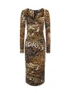 Roberto Cavalli Jaguar Skin-print Ruched Dress In Animal Print