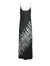 Roberto Cavalli Silk Black Dress With Spaghetti Straps And Fern Print In Black