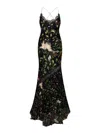 Roberto Cavalli Floral Spaghetti Strap Dress With Side Slit In Black