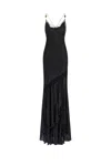 Roberto Cavalli Asymmetrical Hem Evening Dress With Crinkled Texture In Black