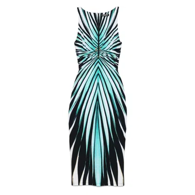 Roberto Cavalli Striped Midi Dress In Multi