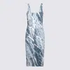 Roberto Cavalli Square Neckline Midi Length Dress With Ruched Detailing In Multi
