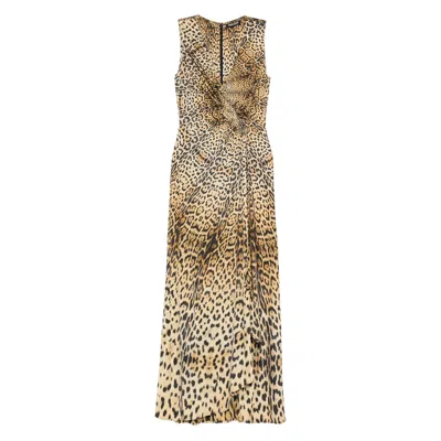 Roberto Cavalli Long Dress With Jaguar Skin Print In Brown