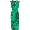 Roberto Cavalli Abstract-print Midi Dress In Green