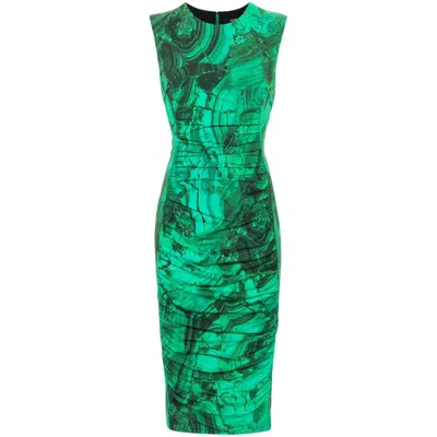 Roberto Cavalli Abstract-print Midi Dress In Green