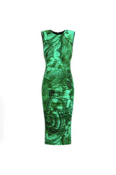 Roberto Cavalli Abstract-print Midi Dress In Green