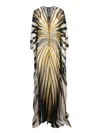 Roberto Cavalli Ray Of Gold Printed Viscose Long Dress In Grey