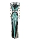 Roberto Cavalli Womens Turchese Plunge Ruched Stretch-woven Maxi Dress In Multi