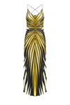 Roberto Cavalli Multicolor Silk Dress With Dynamic Stripes And V-cut Back In Multicolor