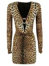 Roberto Cavalli Fitted Mini Dress With Leopard Print And Embellishments In Animal Print