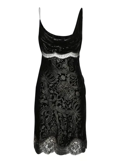 Roberto Cavalli San Marco Black Velvet Mini Dress In Nero 191101
